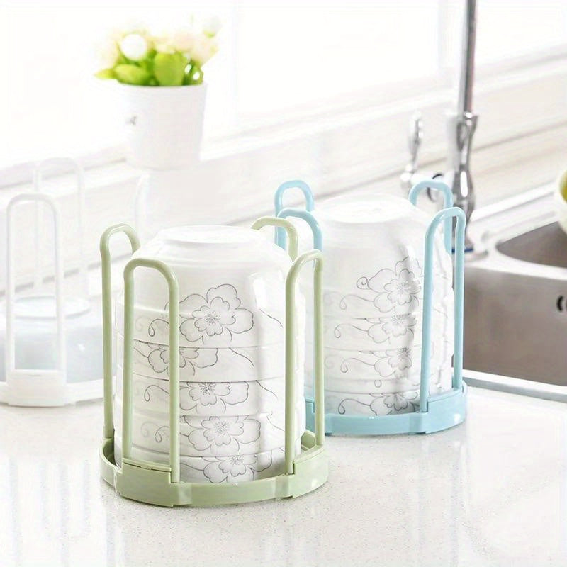 Space-Saving Kitchen Organizer - Durable Plastic Dish Rack with Drainage, Multi-Layer Storage for Bowls & Plates, Easy Clean Design in Fresh Colors