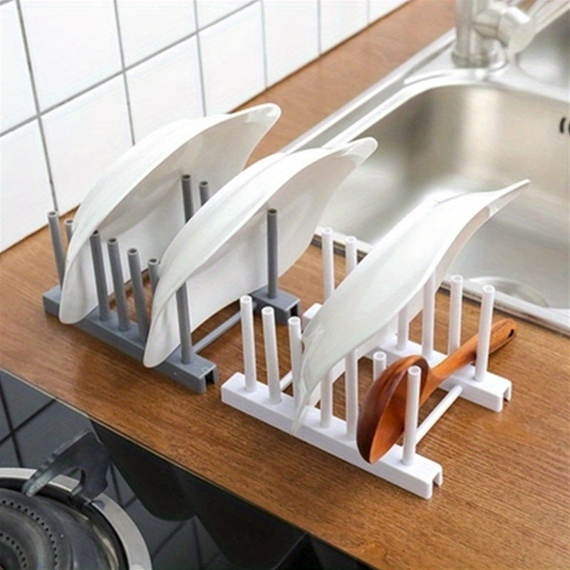 1pc Plastic Dish and Bowl Rack with Removable Storage - Kitchen Drainage Organizer for Plates, Pots, and Covers