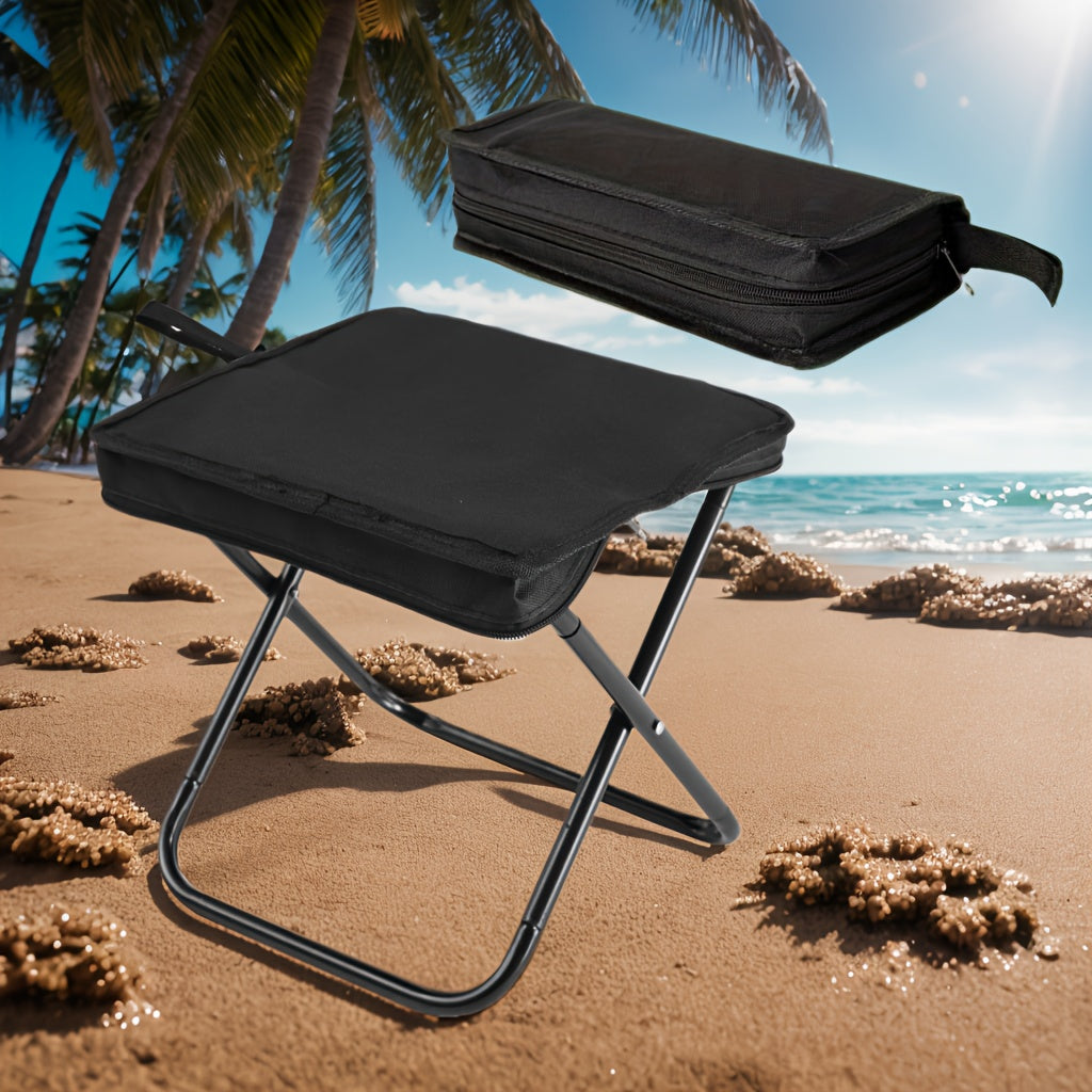 1pc Durable Iron Square Folding Stool, 265 lbs Load Capacity, Compact Design with Zippered Storage Pouch, Ideal for Outdoor Camping and Fishing, Camping Accessories