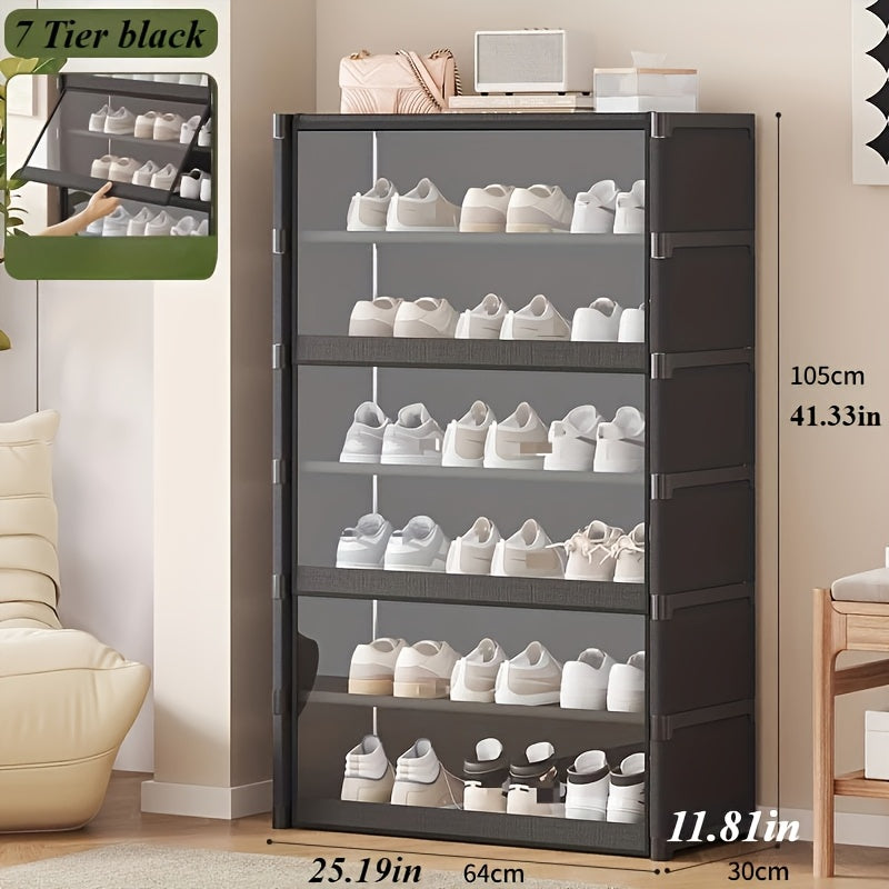 5-Tier Oversized Shoe Rack - Transparent Carbon Steel Modern Shoe Storage Organizer with Sturdy Metal Frame, Multi-Layer Design for Bedroom, Garage, Office - Space-Saving Durable Shoe Cabinet, Shoe Organizer Storage, Bedroom Organizer, Sleek Material