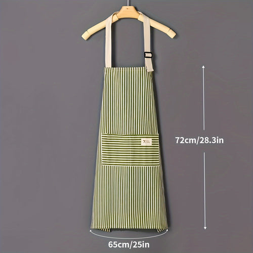 1 adjustable kitchen cooking apron and linen machine washable with 2 pockets and linen colored striped apron stain and grease resistant