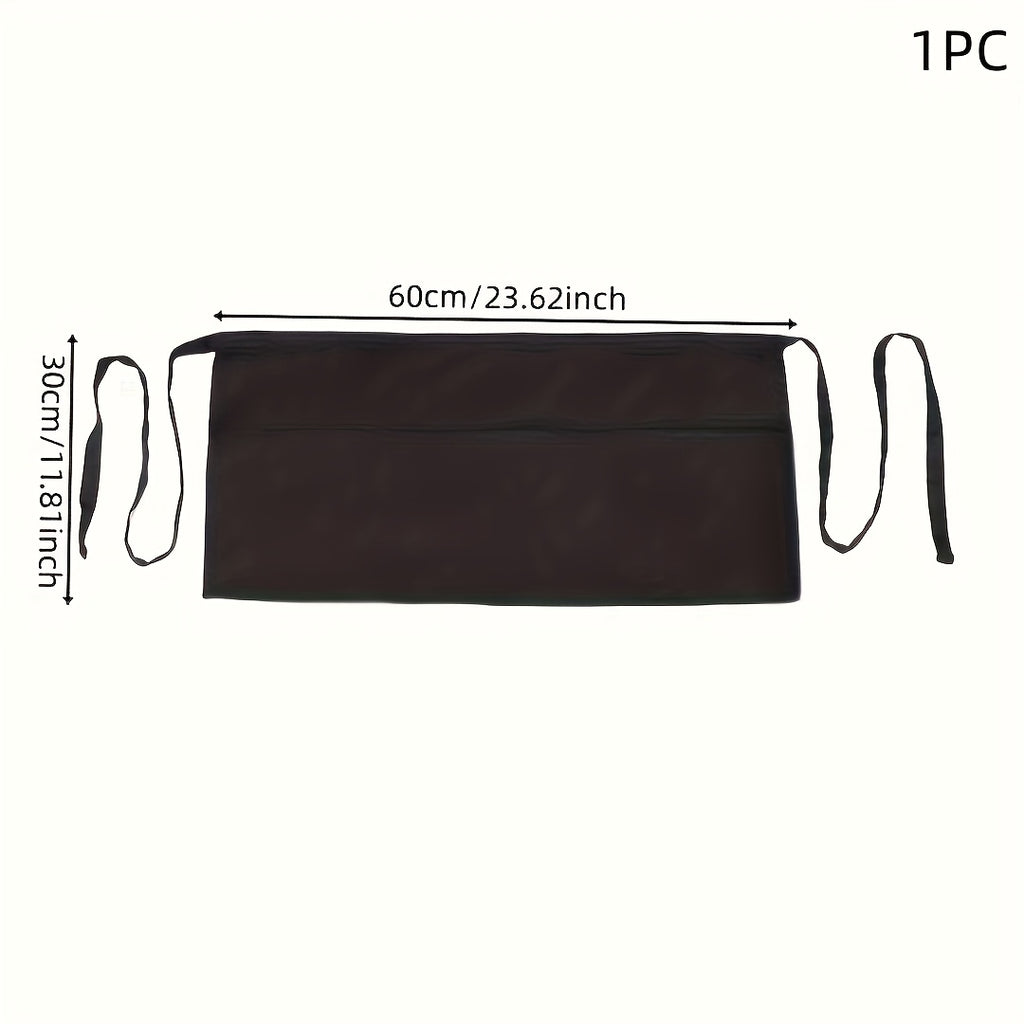 1pc Black Server Apron with 3 Pockets - Oil-Resistant Half Body Waist Skirt for Waitresses, Chefs, and Gardeners - Ideal for Cooking, Baking, and Seamstress Work