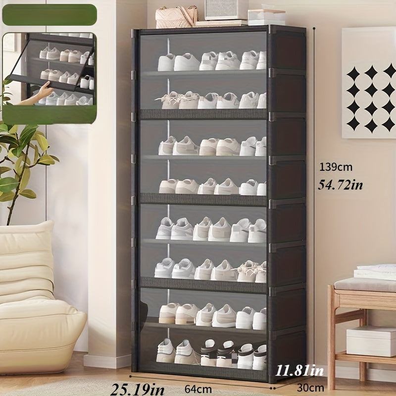 5-Tier Oversized Shoe Rack - Transparent Carbon Steel Modern Shoe Storage Organizer with Sturdy Metal Frame, Multi-Layer Design for Bedroom, Garage, Office - Space-Saving Durable Shoe Cabinet, Shoe Organizer Storage, Bedroom Organizer, Sleek Material