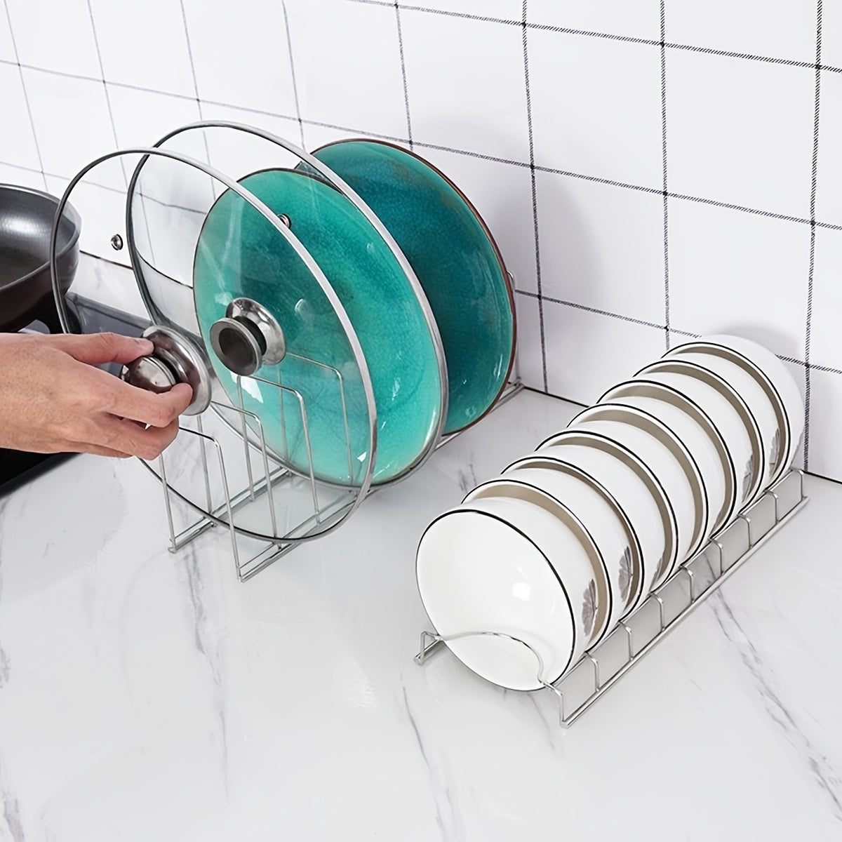 2pcs Stainless Steel Dish Rack for Kitchen - Multi-Tiered Plate and Bowl Organizer with Drainage, Space-Saving Countertop Storage for Dishes, Utensils, and Cookware, Dish Drying Rack