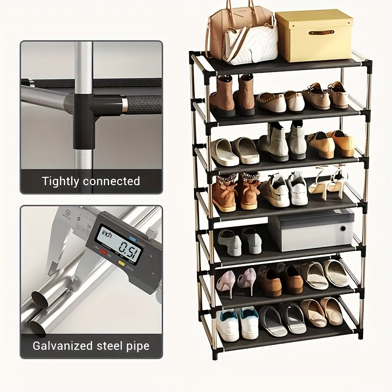 Modern Minimalist 7-Tier Shoe Rack - Slim, Space-Saving Design for Entryway, Closet, Garage - Sturdy Steel Frame, Easy 10-Minute Assembly, Ideal for Home Organization, Shoe Storage|Sleek Shoe Rack|Durable Shelf, Shoe Storage Rack