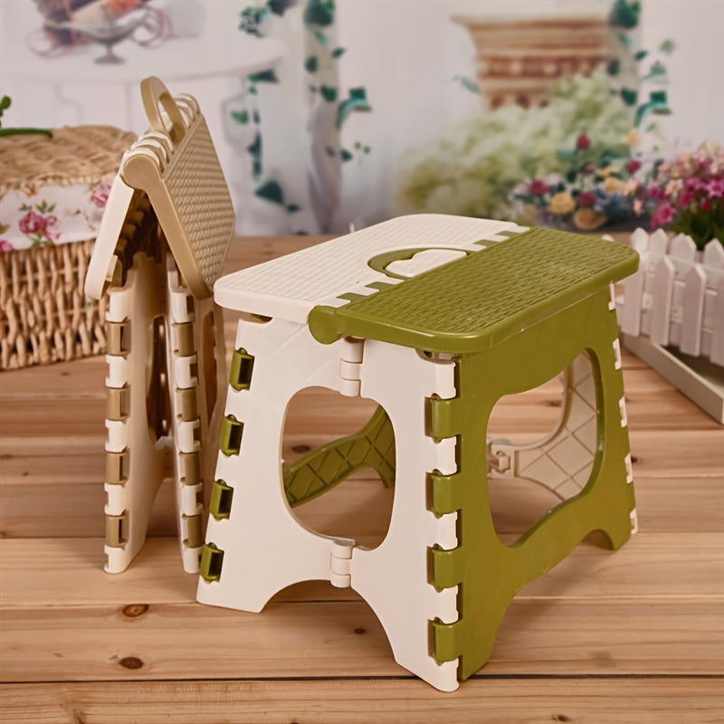 Portable Foldable Plastic Step Stool - Lightweight Durable Green Step Stool for Youngsters Adults, Indoor Outdoor Use, Compact Foldable Design with Ergonomic Handles, Portable Step Stool | Foldable Stool | Durable Plastic Stool