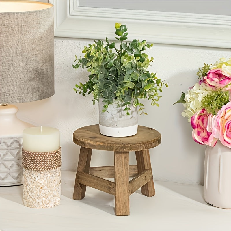 Modern Wooden Round Pedestal Stool - Mini Display Stand for Succulent & Plant - Decorative High Stool for Balcony, Patio, and Home Decor, Gift for Mother'S Day, Home Decor Stool | Natural Wooden Finish | Durable Wooden Stool