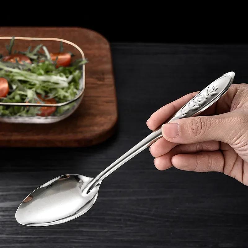 10pcs Elegant Stainless Steel Dessert Spoons Set - Long Handle, Ice Cream & Watermelon Scoop Design, Perfect for Kitchen & Dining Tableware, Dessert Spoon