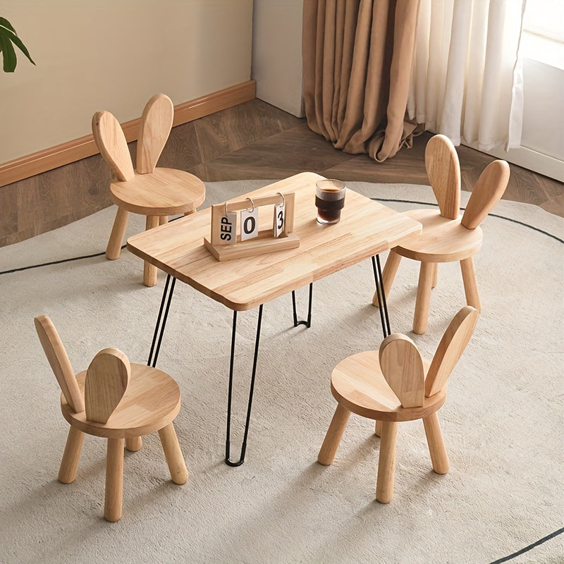 Chic Solid Wood Rabbit Ear Stool - Perfect for Shoe Changing, Living Room & Home Decor | Ideal for Parties & Entertainment