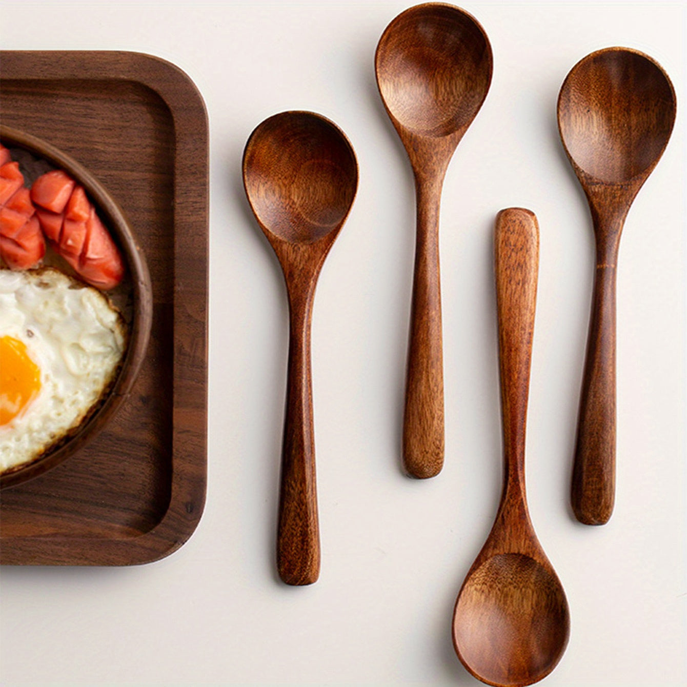4pcs Modern Reusable Wooden Spoon Set - Ideal for Dinner, Coffee, Milk & Desserts - Perfect for Parties & Kitchen Essentials, Kitchen Essentials | Modern Wooden Spoons | Smooth Finish