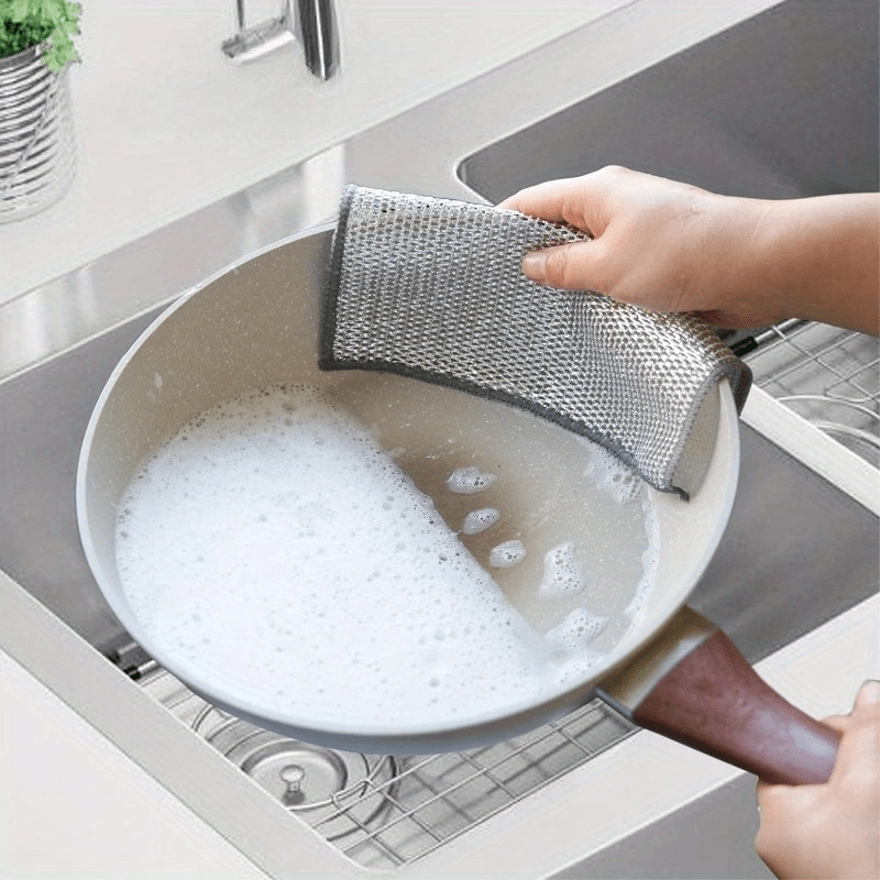 1pc Adjustable Kitchen Dish Rack, Rotatable Multi-Functional Bowl Storage Organizer, Plastic Material, with 4pcs Double-Layer Steel Wire Dish Cloths and Draining System