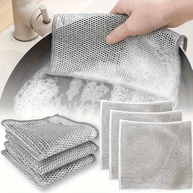 1pc Adjustable Kitchen Dish Rack, Rotatable Multi-Functional Bowl Storage Organizer, Plastic Material, with 4pcs Double-Layer Steel Wire Dish Cloths and Draining System