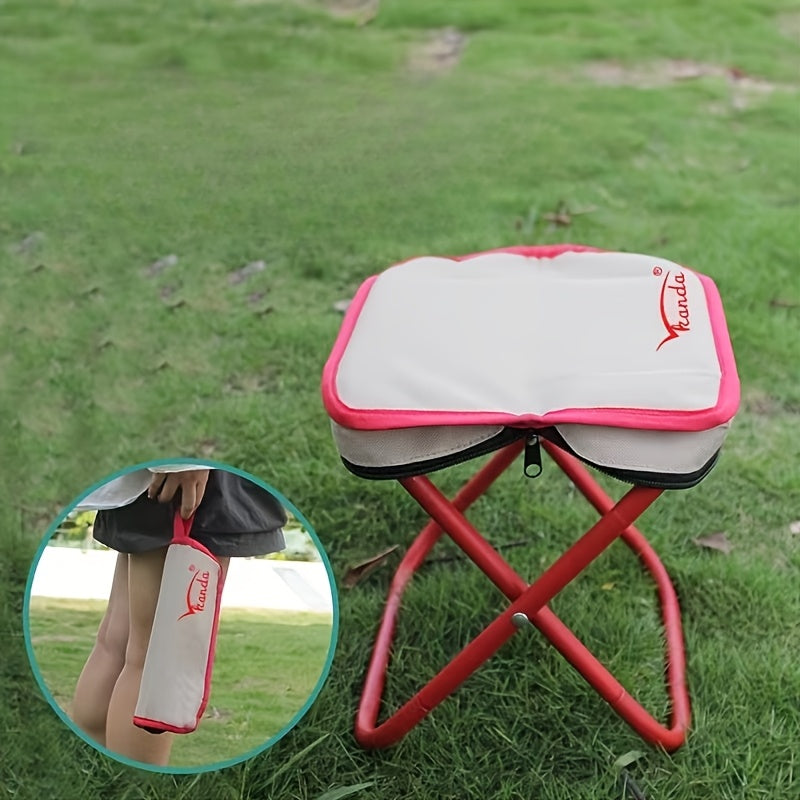 Portable Folding Stool with Pen Bag - Stainless Steel, Champagne Color, Compact & Lightweight for Travel, Hiking, Camping, and Outdoor Adventures