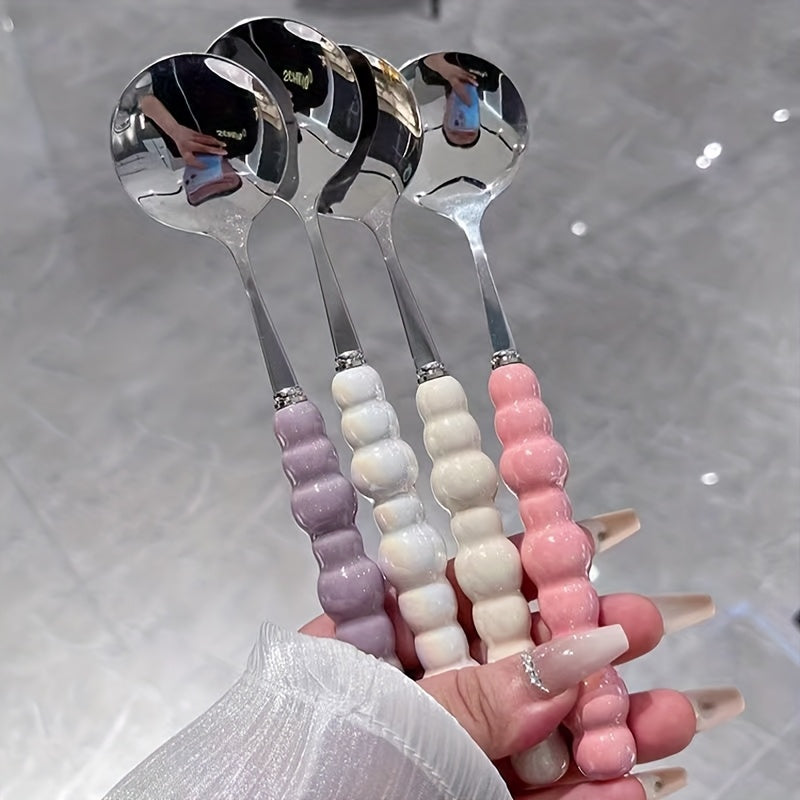4pcs Stainless Steel Pearl Handle Spoon Household Coffee Spoon Special Good-looking Water Cup High-Value Mixing Spoon