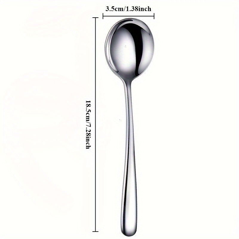 4pcs Elegant Stainless Steel Soup Spoons, Thickened Round Head, Ideal for Desserts & Home Use - Versatile Dining Utensils|Sleek Spoon Design|Durable Tablewar