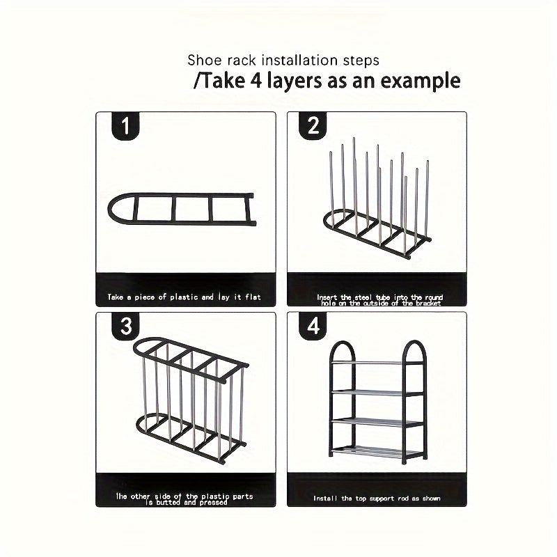 Space-Saving 4-Tier Shoe Organizer - Durable Metal and Plastic Dustproof Shoe Rack for Entryway, Bedroom, Living Room, Dormitory, with Vertical Storage Design, Shoe Storage Organize