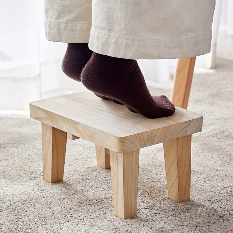 1pc Solid Wood Retro Square Stool - Japanese Style Low Seat, Footstool for Living Room and Bedroom, No Cushion